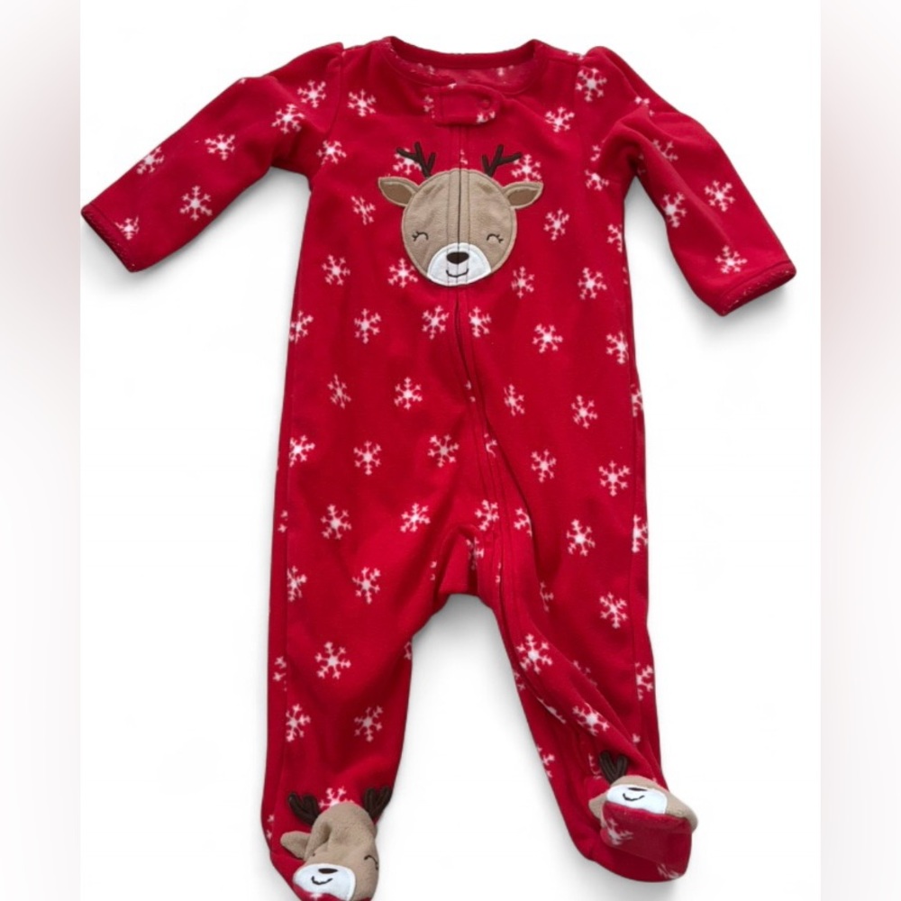 Festive Red Reindeer Kids Sleep and Play Onesie  Pajama